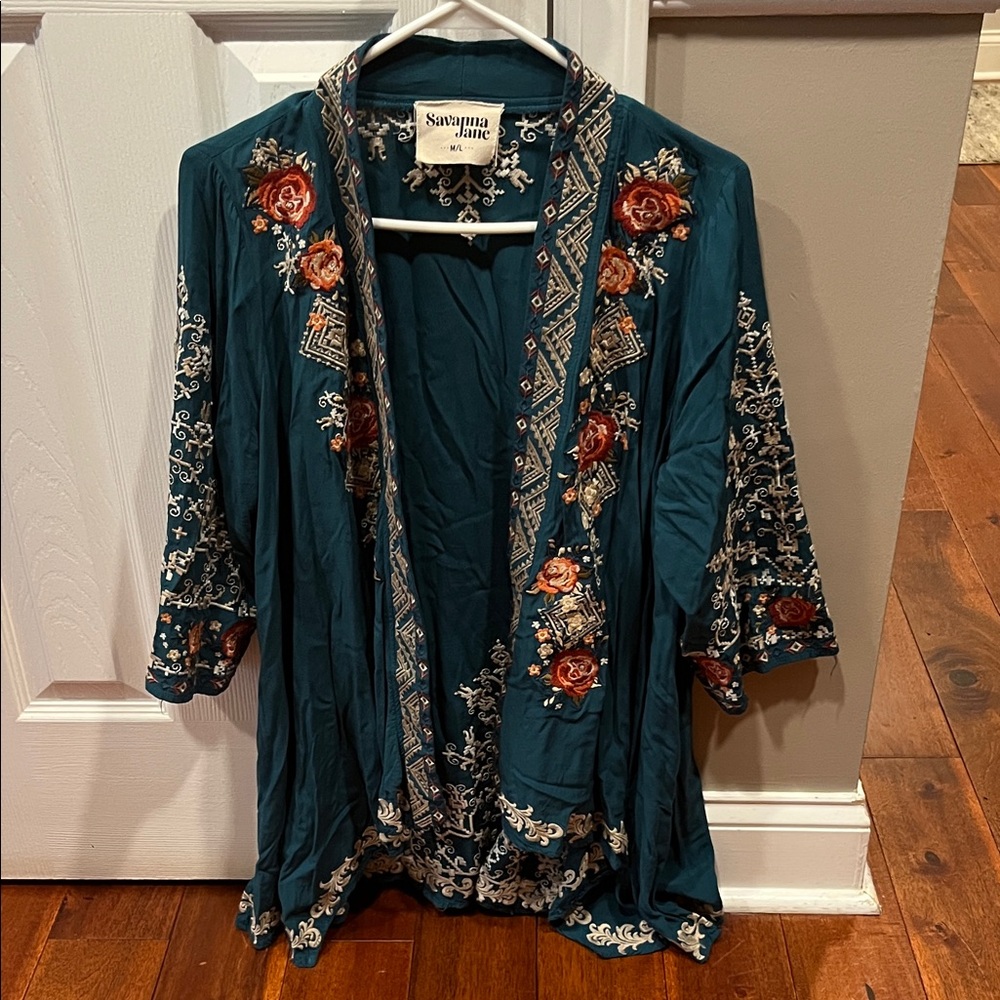 Savanna Jane Teal Embroidered Top